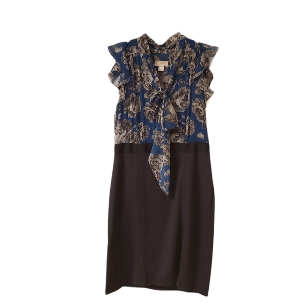Loft Ruffle Floral Blue Dress Business Cas…